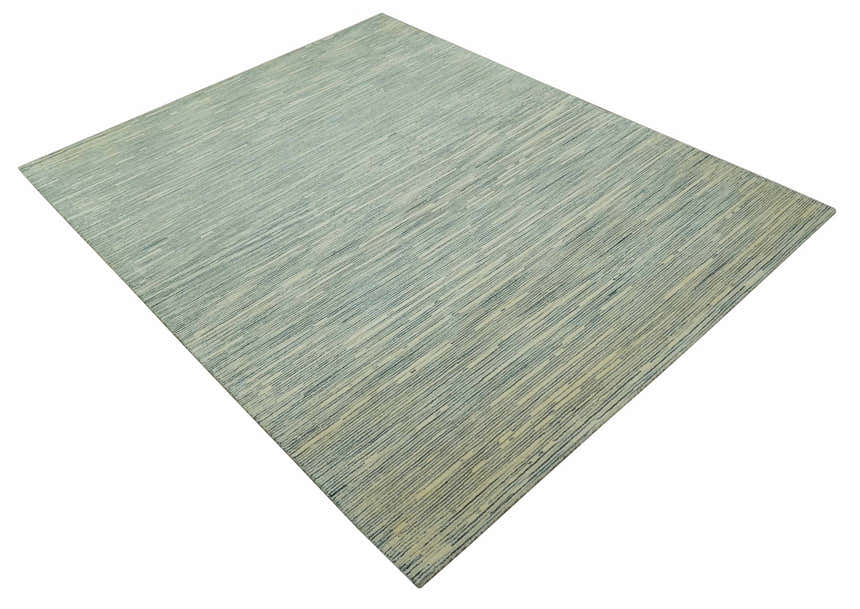 Beige and Teal Modern stripes Design Hand Tufted Multi Size wool area rug