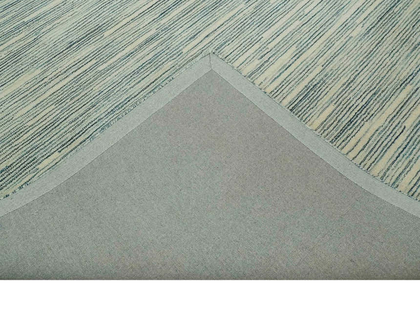 Beige and Teal Modern stripes Design Hand Tufted Multi Size wool area rug