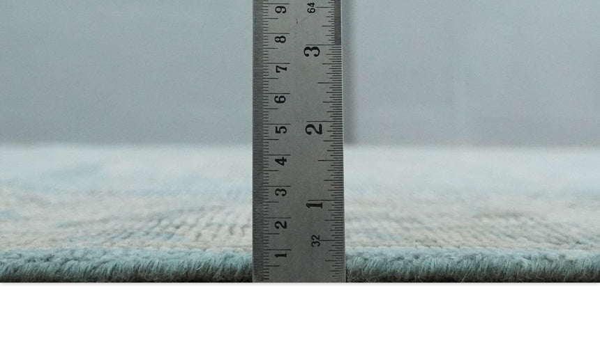 Beige, Blue and Gray Antique Finish Distressed Hand Knotted Heriz Serapi Traditional Multi Size wool Area Rug