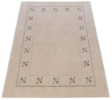 Beige Border Design Hand Loomed Wool Area Rug