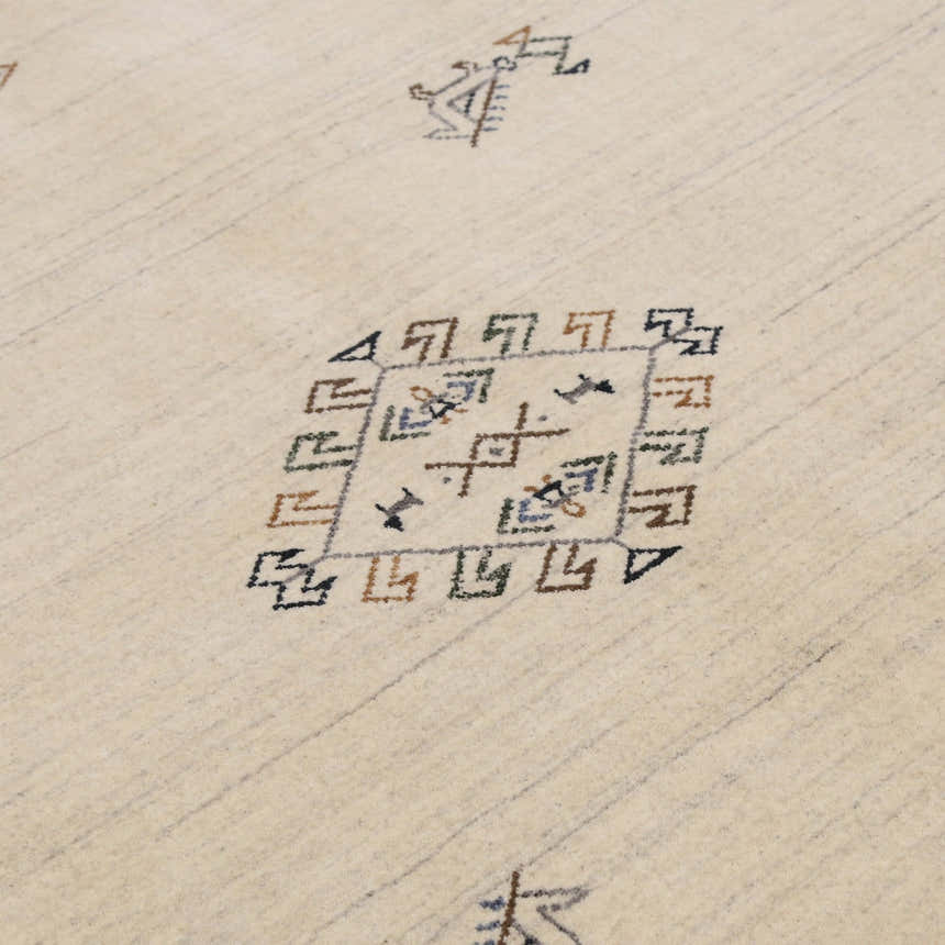 Beige Center Medallion Design Hand Loomed Wool Area Rug