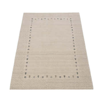 Beige Contemporary Gabbeh Border Design Hand Loomed Wool Rug