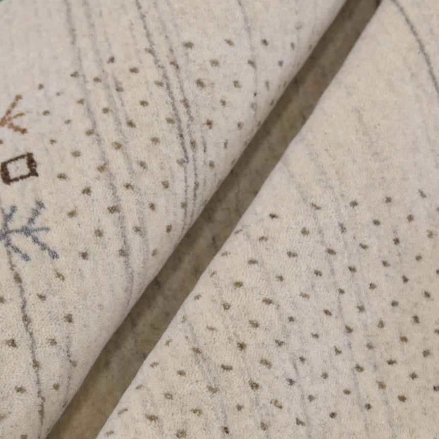 Beige Contemporary Solid Border Design Hand Loomed Wool Area Rug