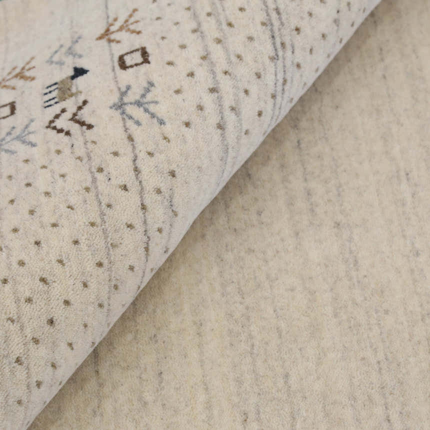 Beige Contemporary Solid Border Design Hand Loomed Wool Area Rug