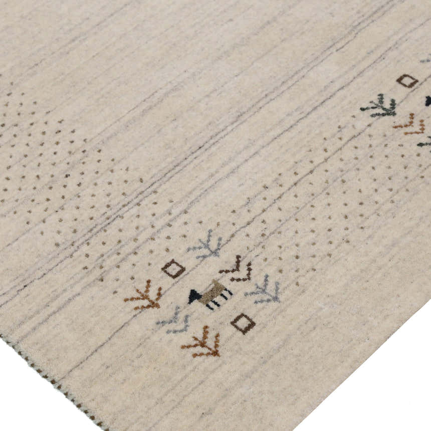 Beige Contemporary Solid Border Design Hand Loomed Wool Area Rug