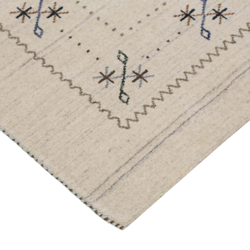 Beige Gabbeh Border Design Hand Loomed Wool Area Rug