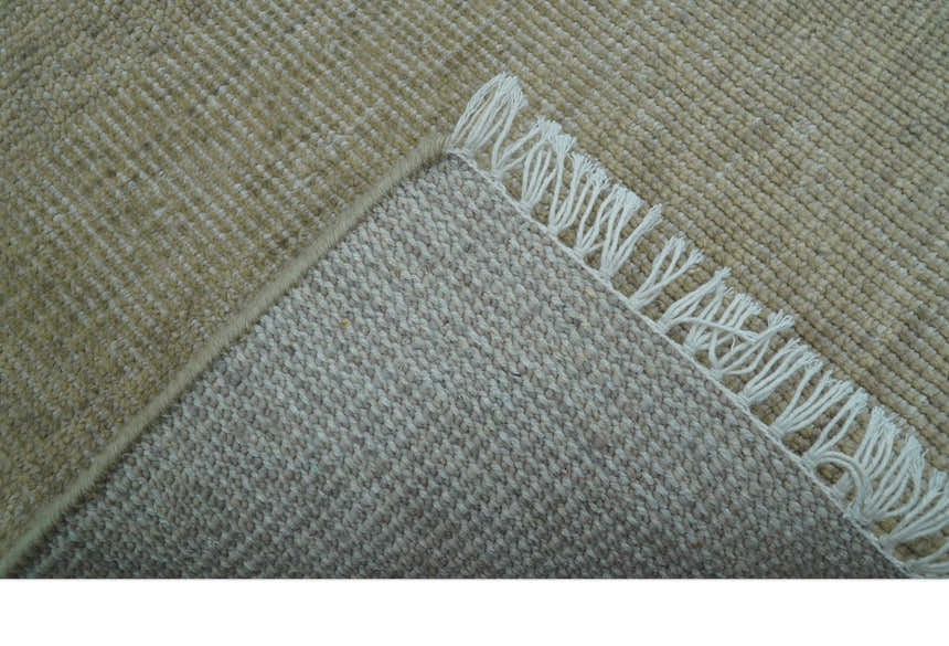 Beige Modern Solid Design Hand Knotted Wool Area Rug