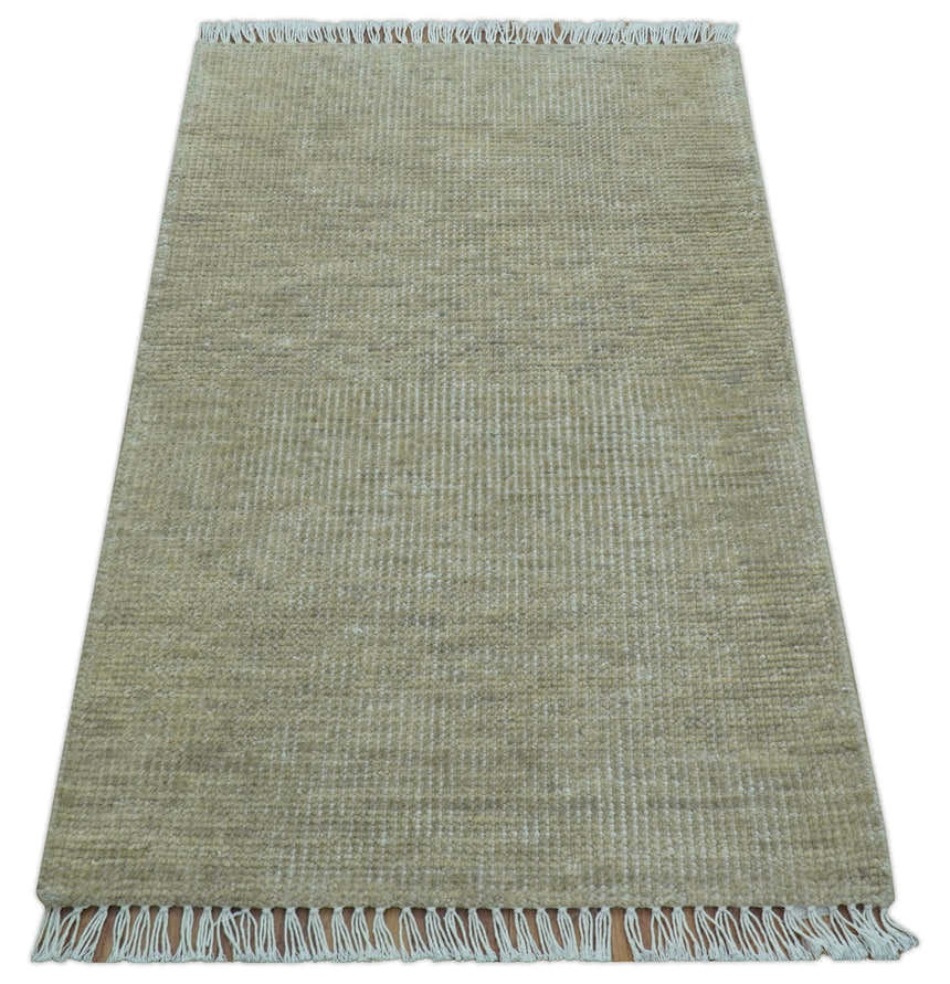Beige Modern Solid Design Hand Knotted Wool Area Rug