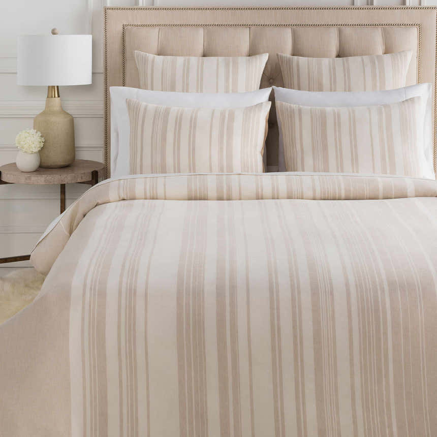 Capucnasan Tan Striped Linen Bedding Euro Sham - Clearance