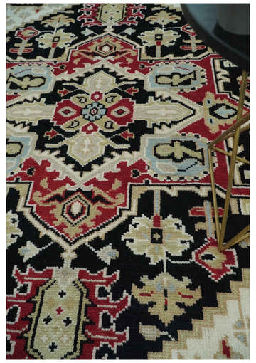 Black, Ivory, Olive and Brown Hand knotted Traditional Heriz Medallion Multi Size Wool Area Rug