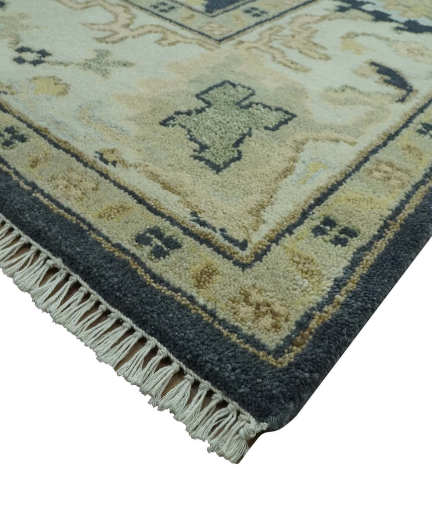 Black, Silver and Olive Oushak Hand Knotted Custom Made Wool Rug