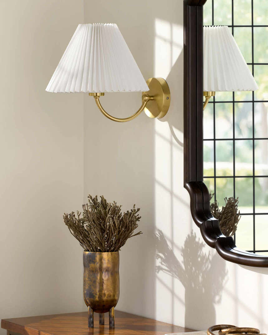 Soft Light Gray Traditional Wall Sconce with linen details for hallway or bedroom lighting