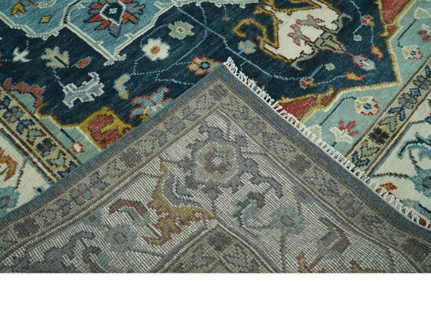 Custom Made Blue and Ivory Hand Knotted Modern Turkish Medallion Design Wool Area Rug