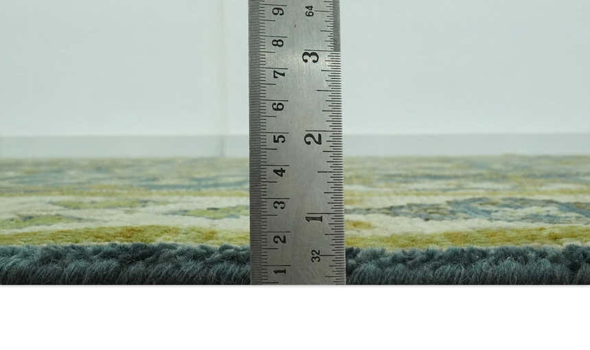 Blue and Olive Traditional motifs design Custom Made wool area rug