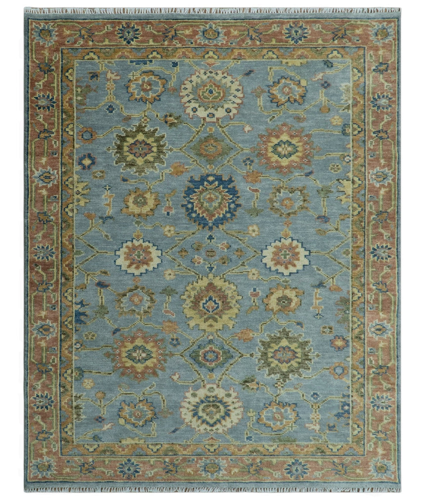 Blue and Rust Antique Traditional Oushak Area Rug