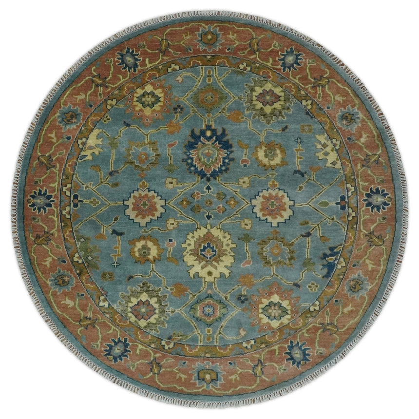 Blue and Rust Antique Traditional Oushak Area Rug