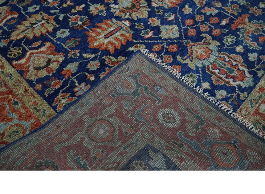 Blue and Rust Turkish Design Traditional Serapi Hand Knotted Wool Area Rug