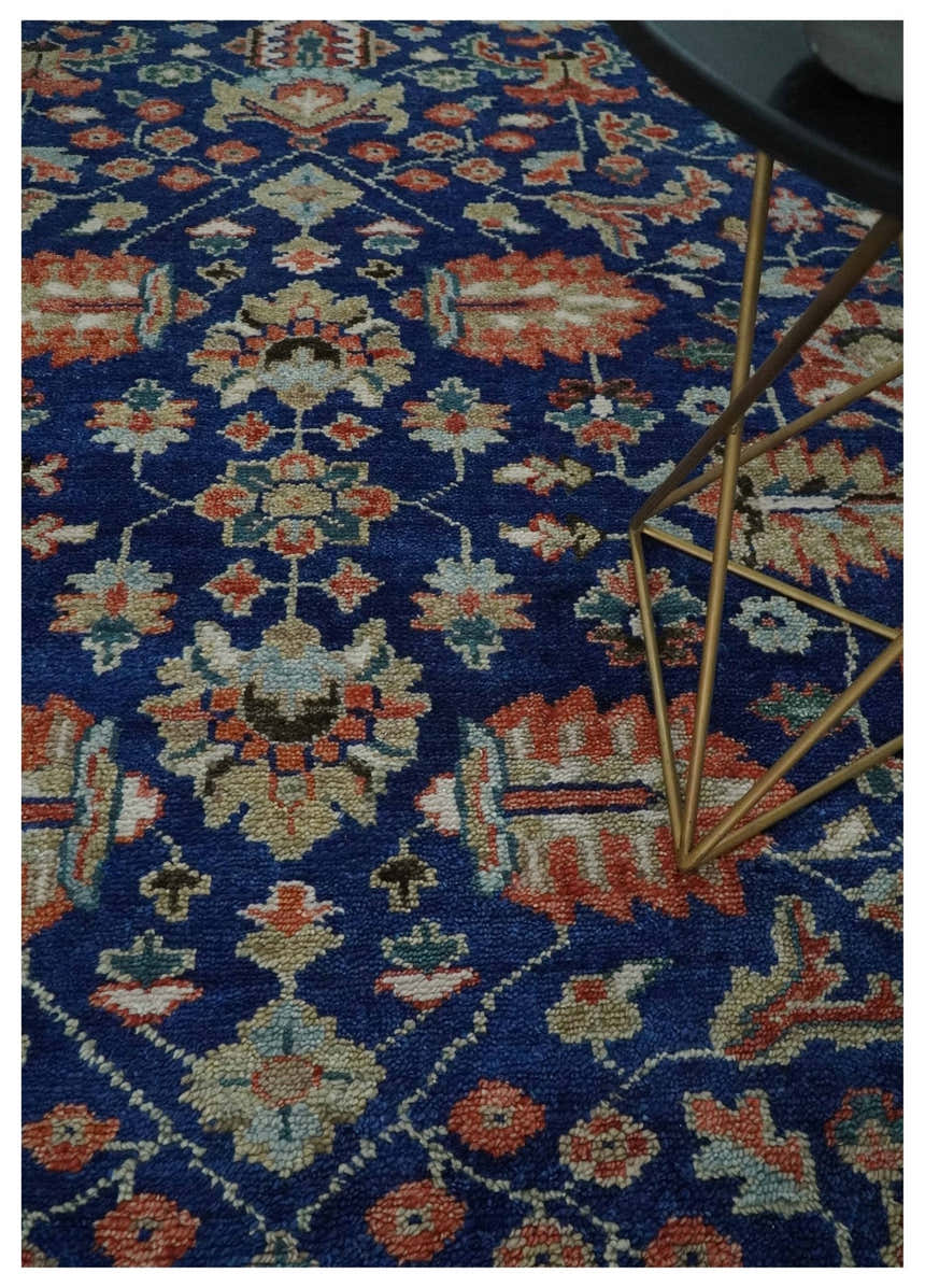 Blue and Rust Turkish Design Traditional Serapi Hand Knotted Wool Area Rug