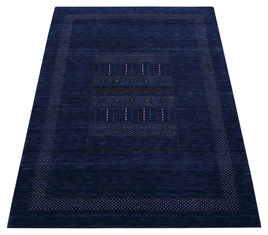 Blue And White Center Pattern Design Hand Loomed Wool Area Rug