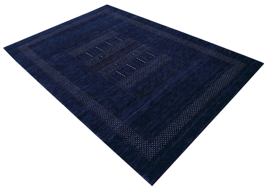 Blue And White Center Pattern Design Hand Loomed Wool Area Rug
