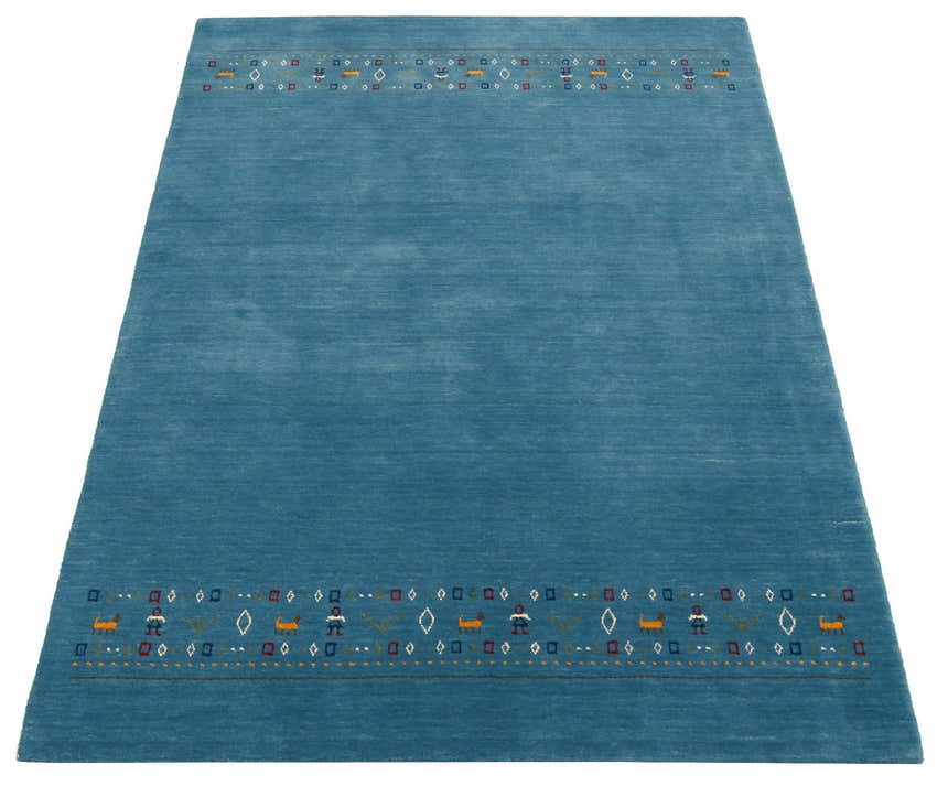 Blue Contemporary Design Hand Loomed Wool Area Rug