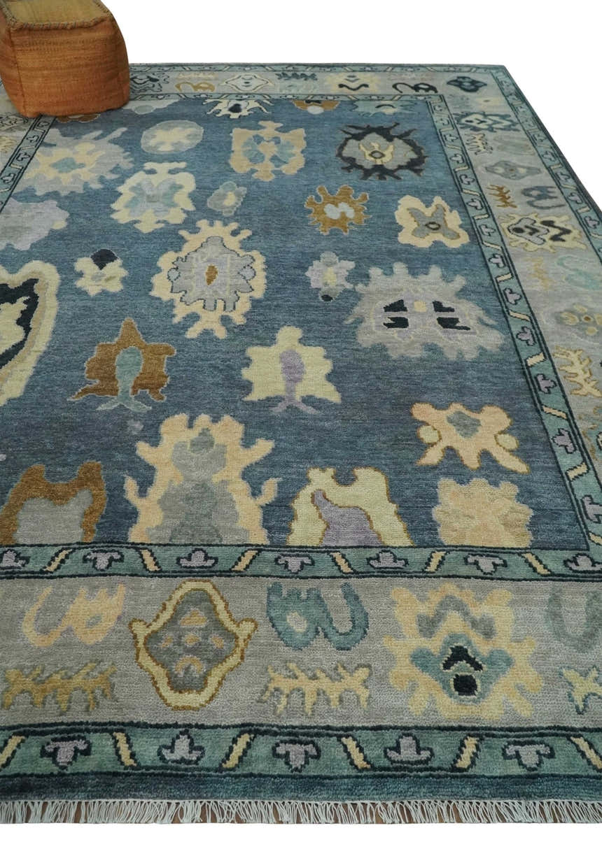 Blue, Silver and Beige Hand knotted Traditional Oushak Multi Size Wool Area Rug