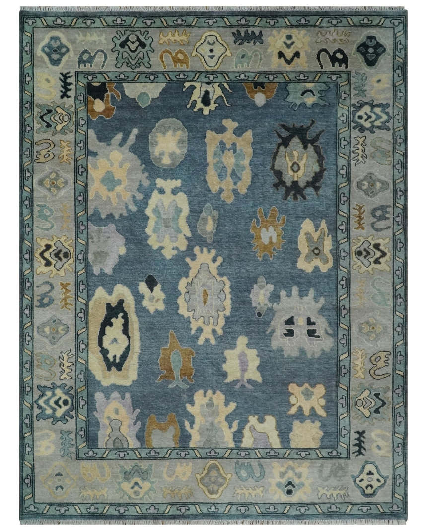 Blue, Silver and Beige Hand knotted Traditional Oushak Multi Size Wool Area Rug