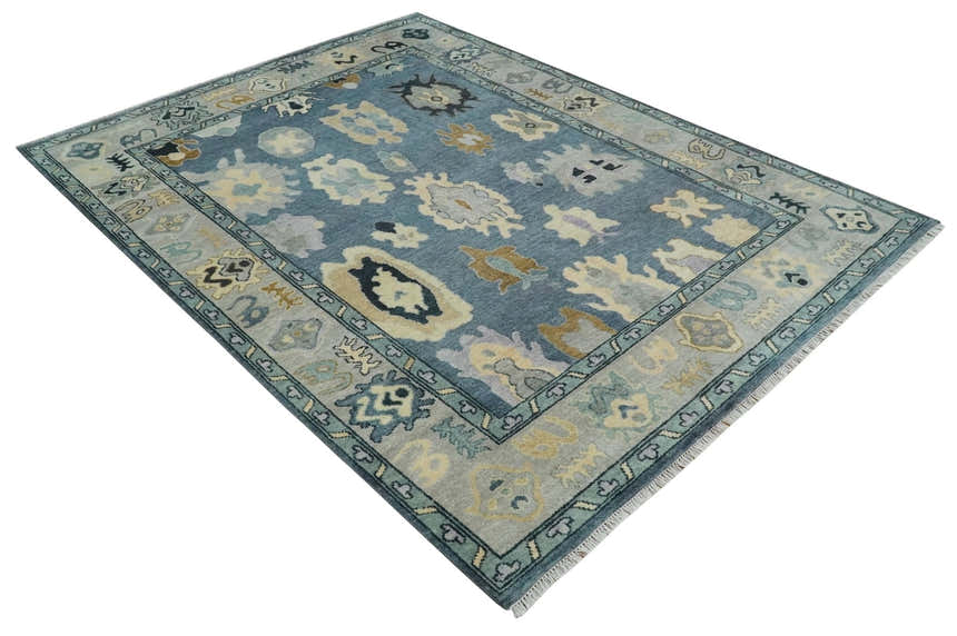 Blue, Silver and Beige Hand knotted Traditional Oushak Multi Size Wool Area Rug