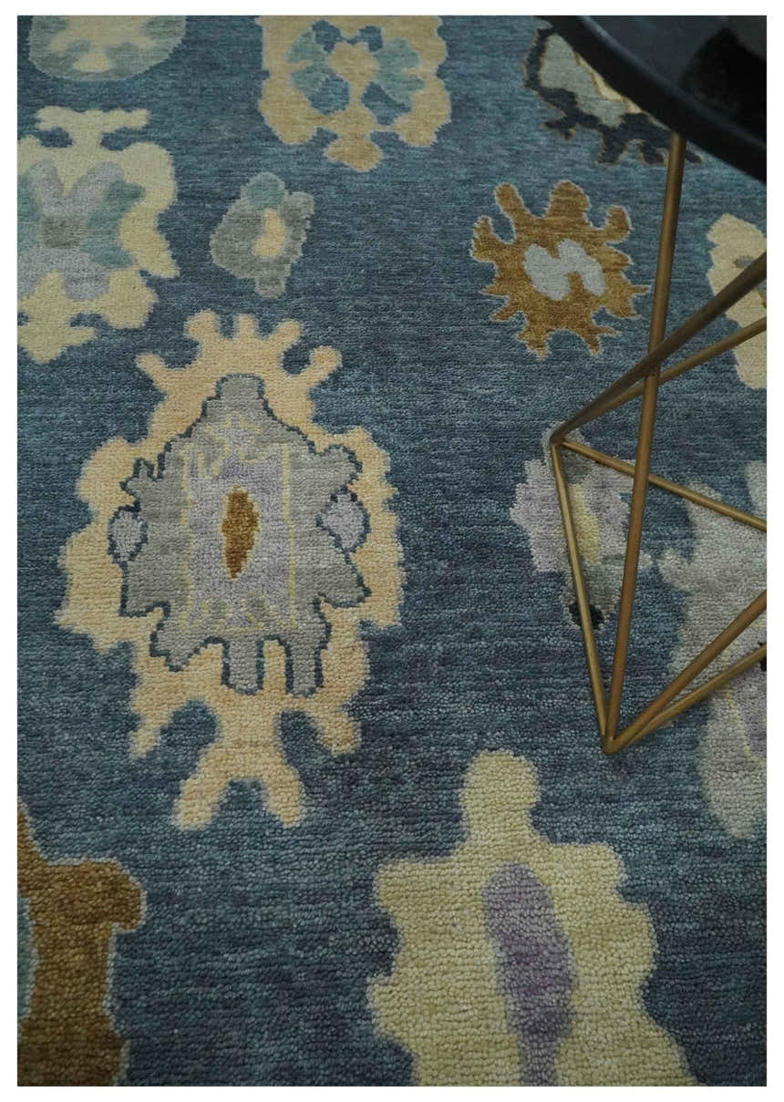 Blue, Silver and Beige Hand knotted Traditional Oushak Multi Size Wool Area Rug