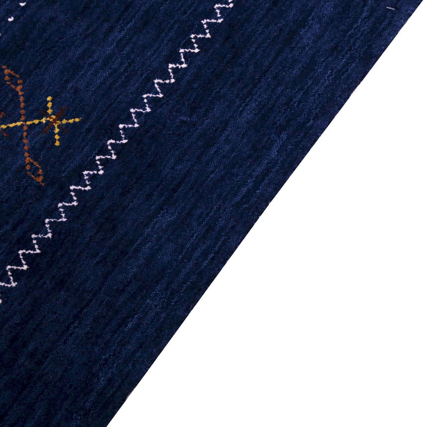 Blue Tribal Border Design Hand Loomed Wool Area Rug