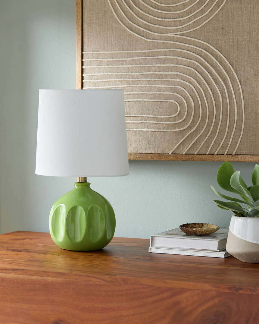 Light Moss Modern Table Lamp with global details for bedside or console tables
