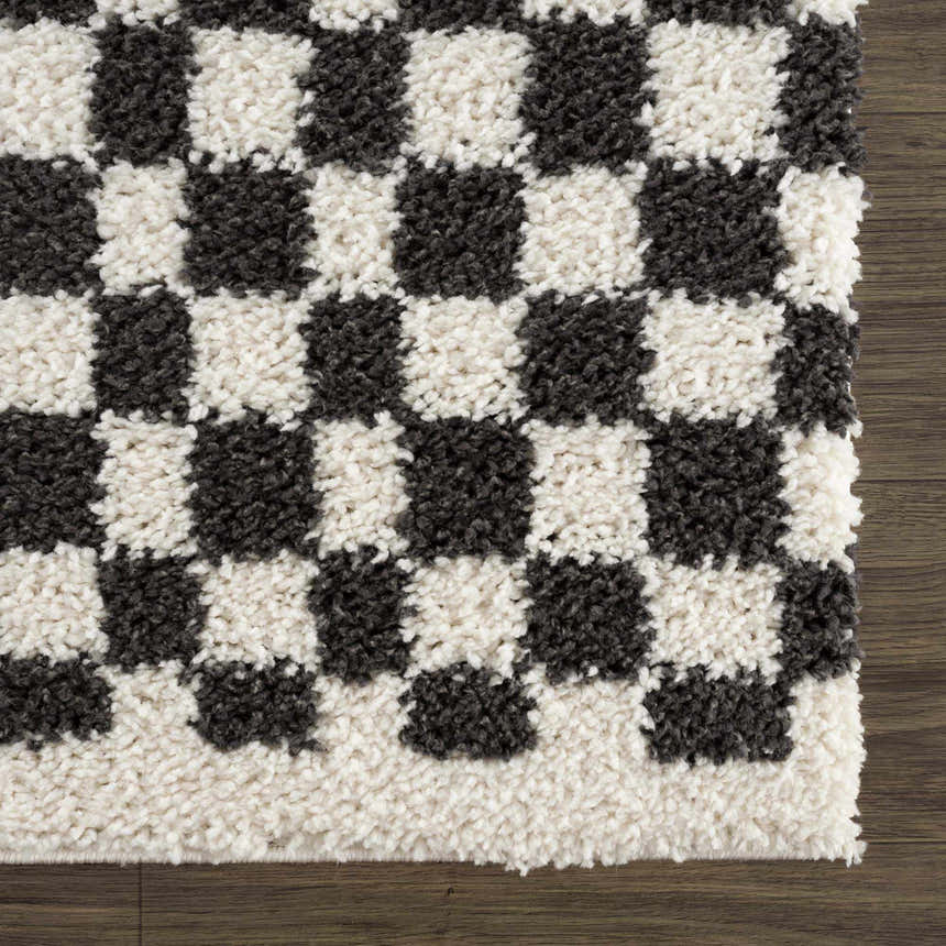 Sample Kieu Black & White Checkered Shag Rug