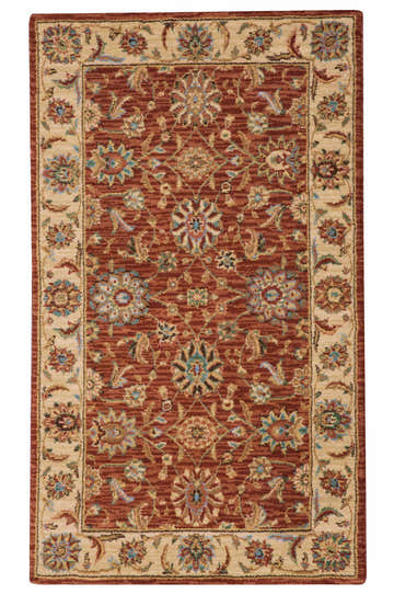 Close-up of Nourison Living Treasures Rust Traditional Indoor Area Rug, featuring a floral pattern and a beige border.