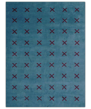Brisk Custom Made Contemporary Design Blue Hand Knotted Wool Rug