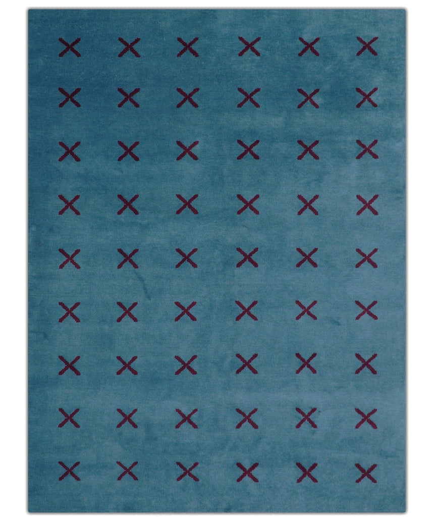 Brisk Custom Made Contemporary Design Blue Hand Knotted Wool Rug