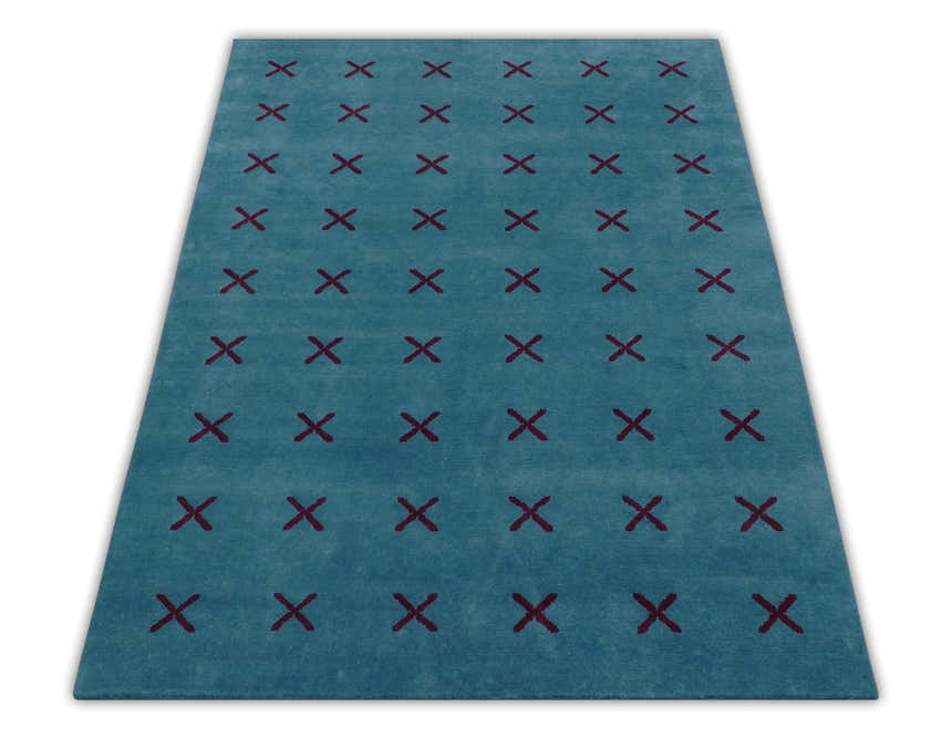 Brisk Custom Made Contemporary Design Blue Hand Knotted Wool Rug