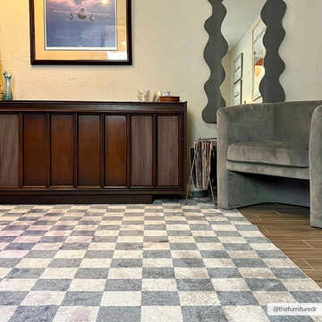 Brone Blue Checkered Washable Rug