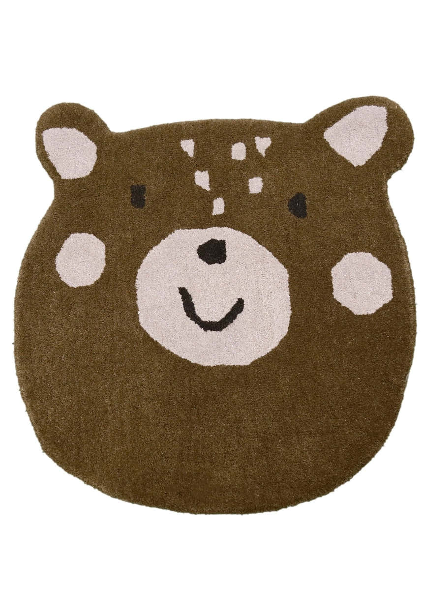 Brown Bubble Bear Face Pattern Hand Tufted 3x3 Wool Rug