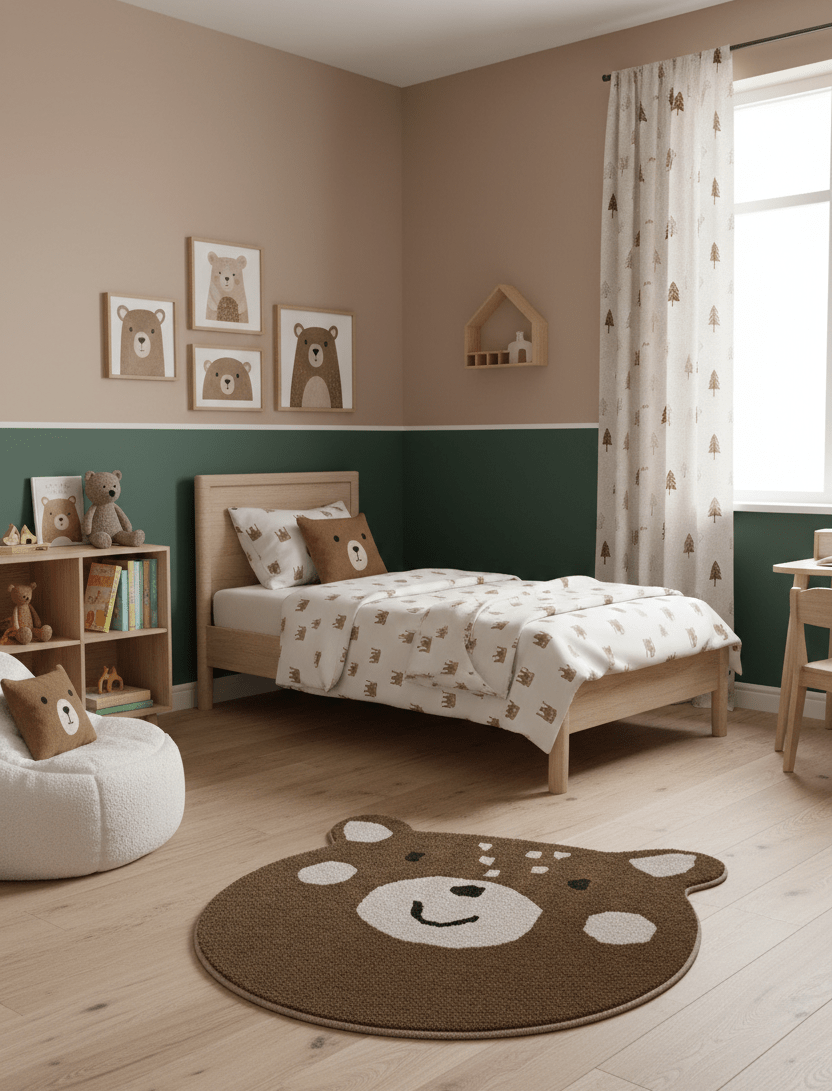 Brown Bubble Bear Face Pattern Hand Tufted 3x3 Wool Rug