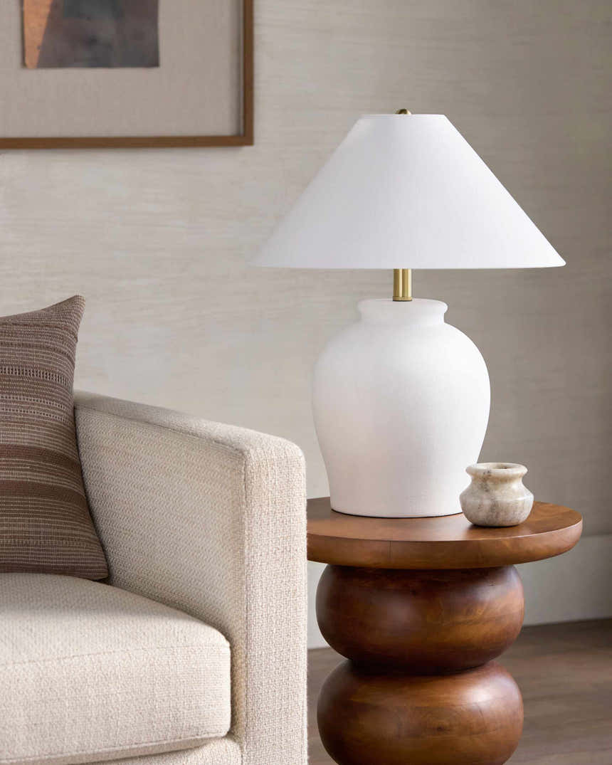 White Ceramic Table Lamp with Cone Shade