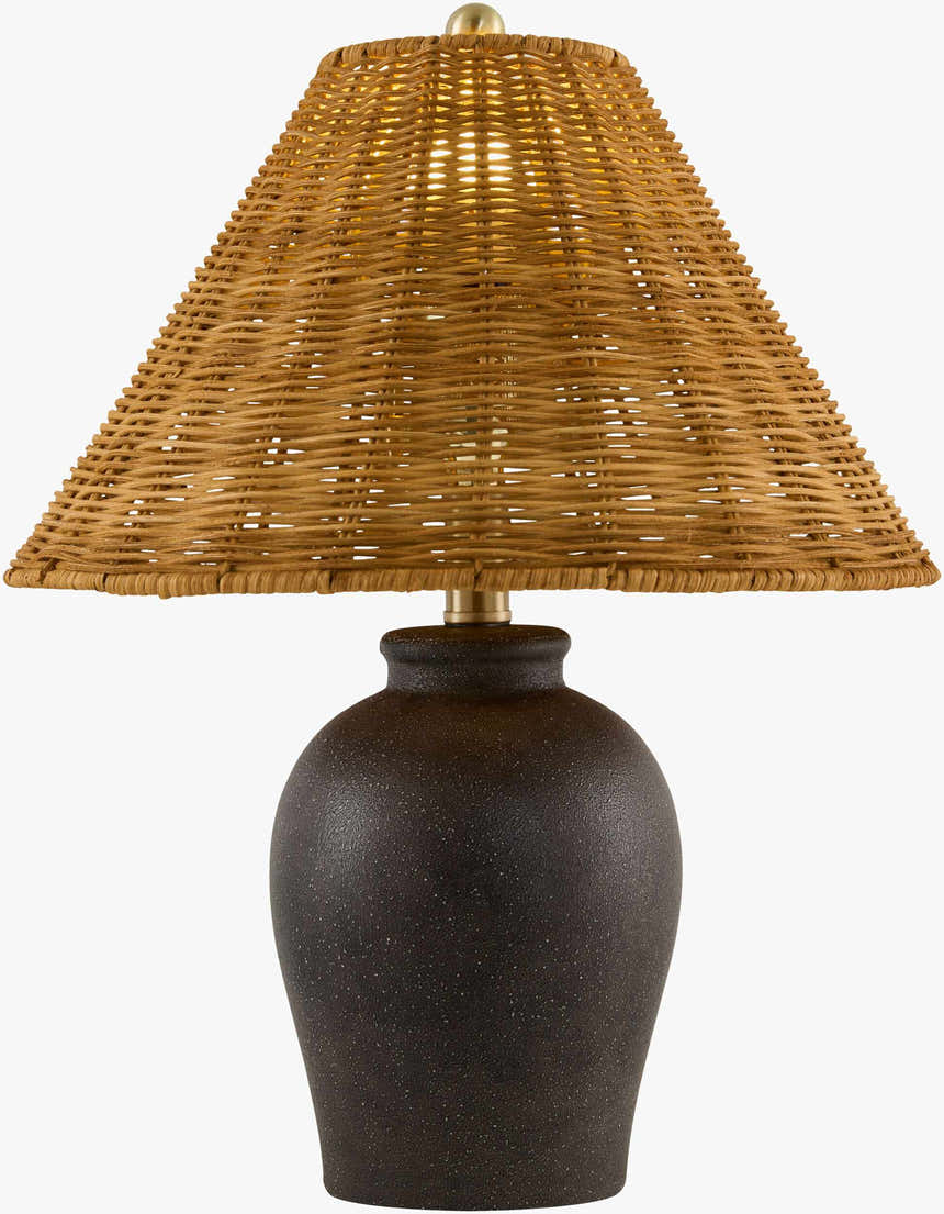 Rich Orange Traditional Table Lamp with rattan details for bedside or console tables