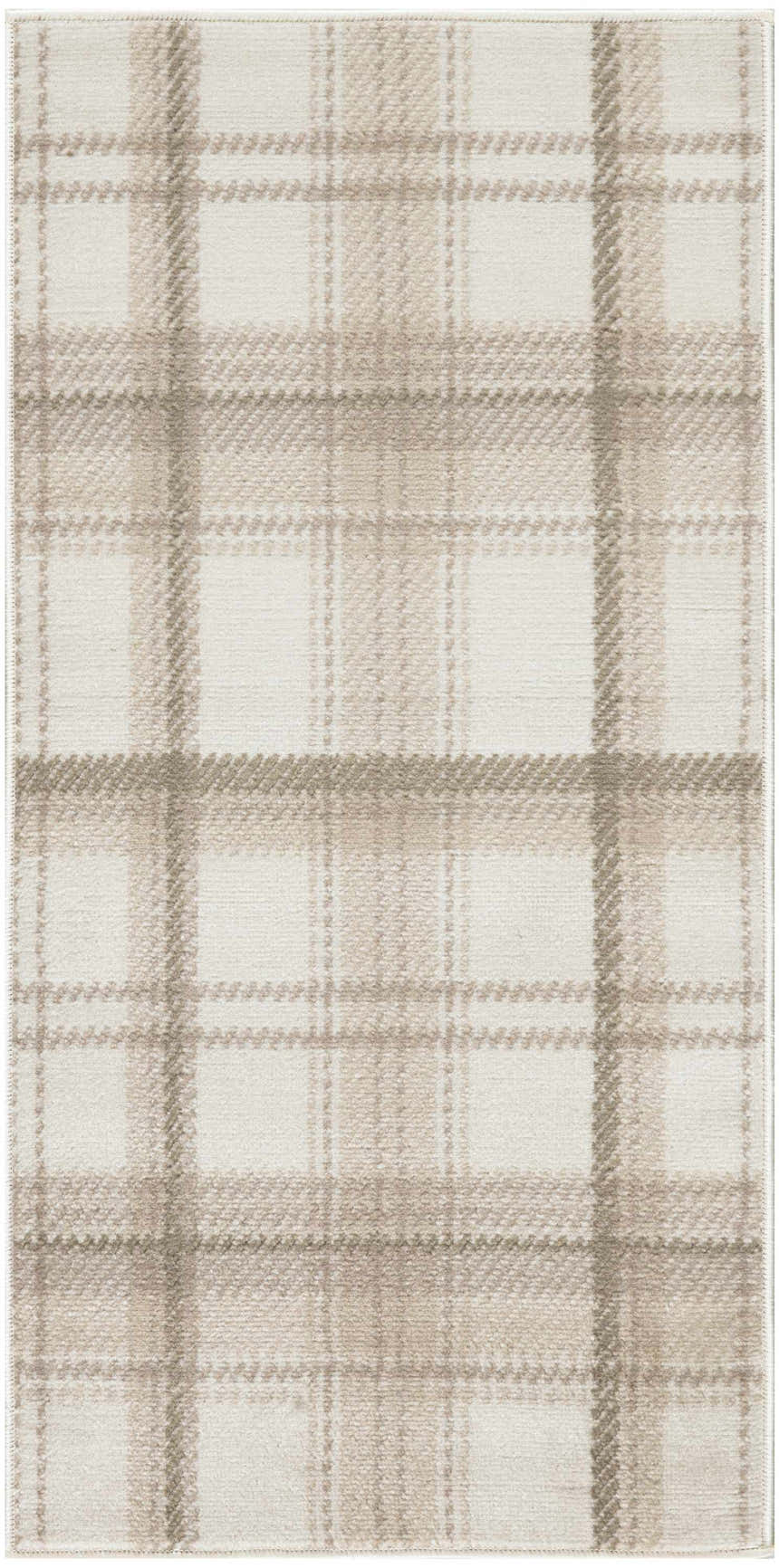 Close-up of the Nourison Grafix Ivory Beige rug, featuring a classic, textured chestnut plaid pattern.