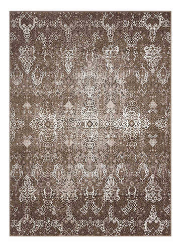 Close-up of the Nourison Karma Mocha Vintage Area Rug, showcasing its light brown color and intricate vintage pattern.