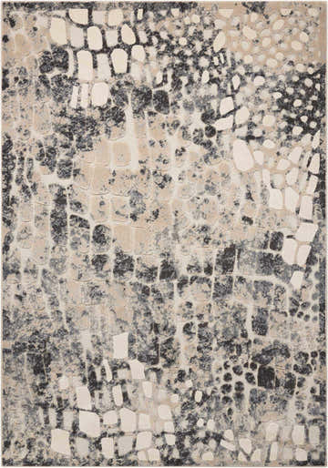 Close-up of the Michael Amini Gleam Flint rug. Modern design in flint, beige, and black with an abstract, textured pattern.