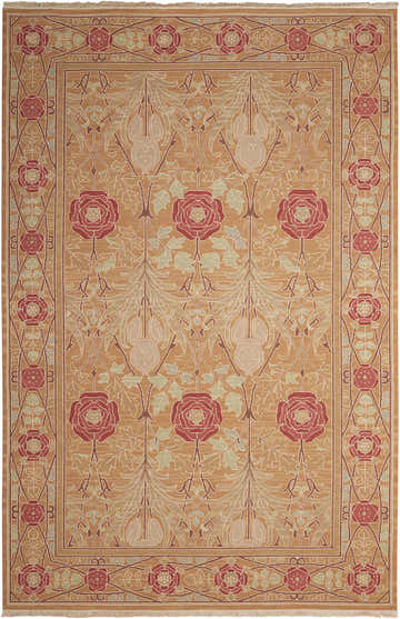 Handmade Nourison Nourmak Gold Indoor Area Rug with a floral pattern and gold, red, and green colors.