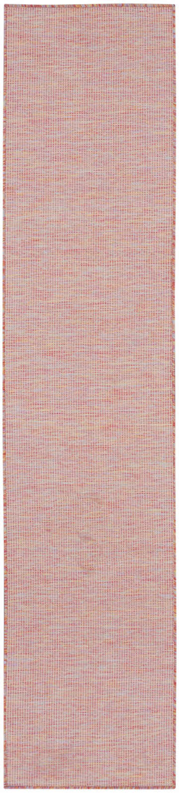 Close-up of the Nourison Positano Rainbow Runner Rug. Woven texture with colorful threads in pink, yellow, and white.