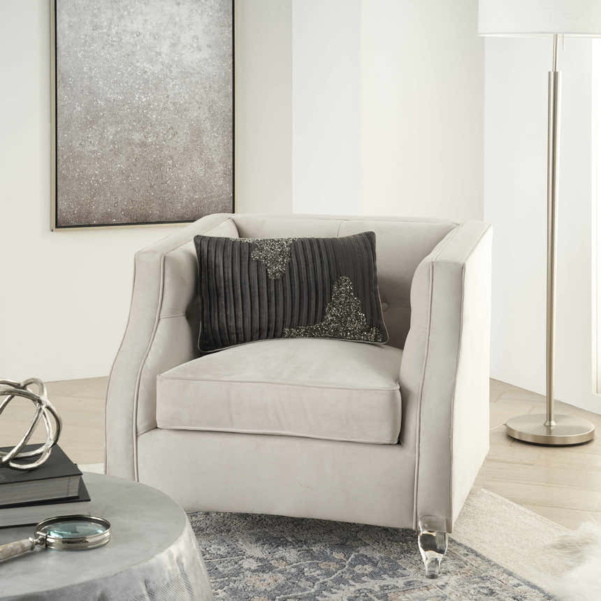 Mina Victory Sofia Beaded Pleated Velve Charcoal Pewter Indoor Throw Pillow - Clearance