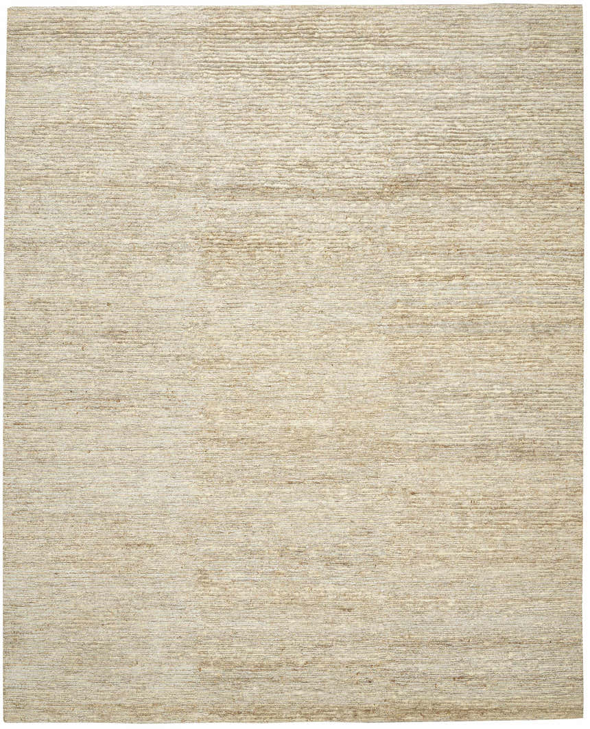 Close-up of the Calvin Klein Mesa Gypsum Rug, showing its textured, horizontal weave and neutral gypsum color.