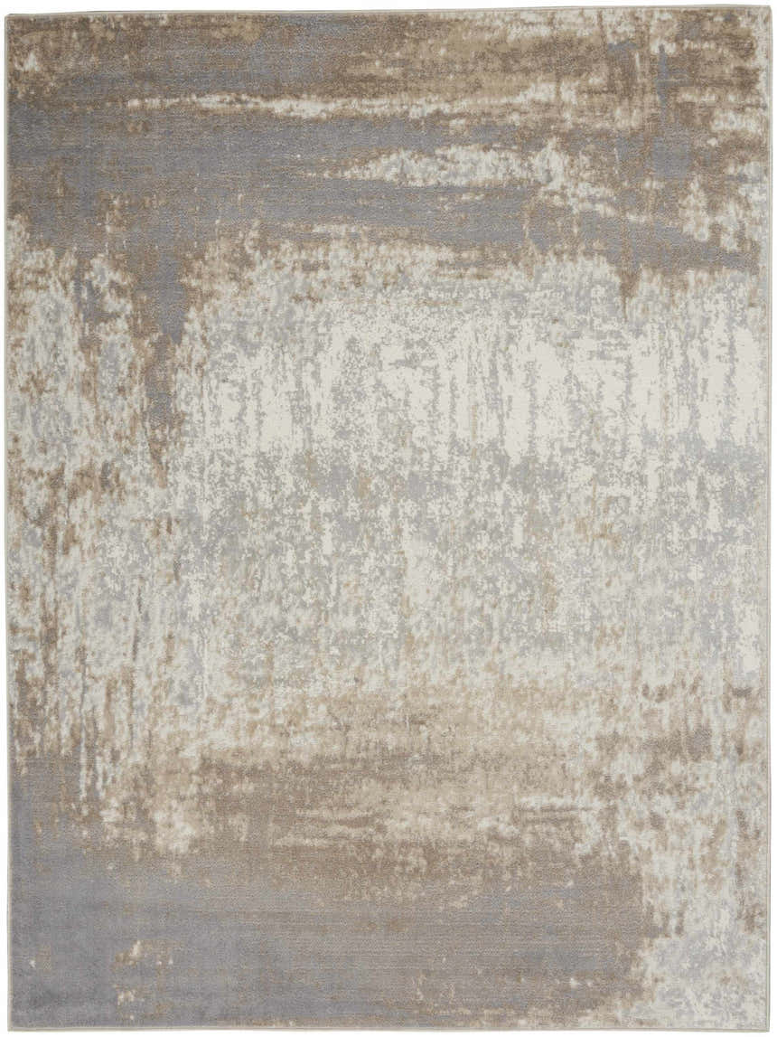 Close-up of the Nourison Elation Grey Ivory rug, a high-pile, machine-made rug with a modern abstract design.