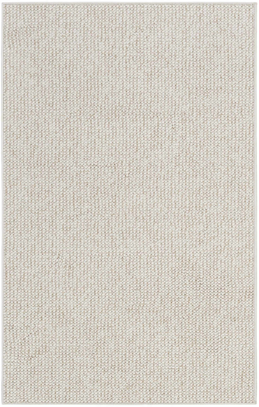 Close-up of the Nourison Natural Texture Ivory Beige Farmhouse Area Rug, showing the textured weave and neutral colors.